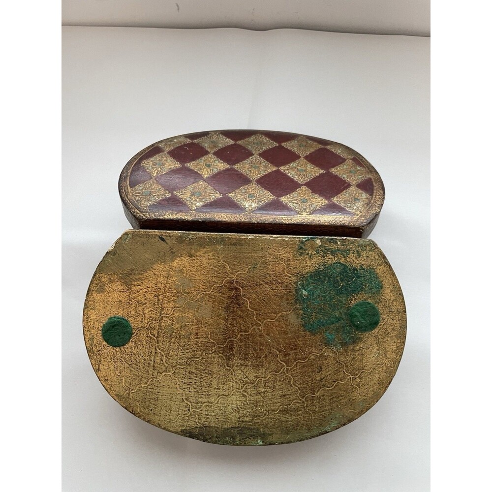 Vintage Florentina Wood Trinket Jewelry Box Hinged Gold Gilt Hand Made - Picture 5 of 6